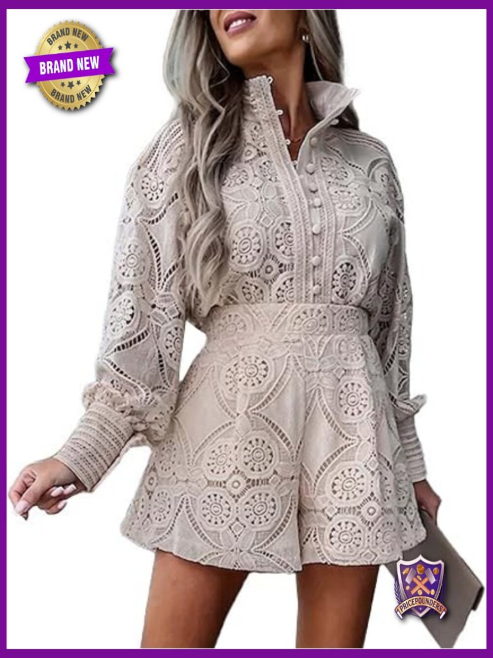 Women's Eyelet Lace 2 Piece Outfit Blouse & Shorts Set